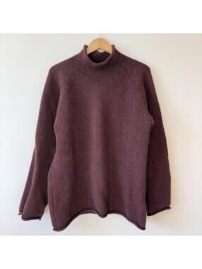 Vintage 90s J Crew Wool Fisherman Rollneck Sweater Burgundy XL